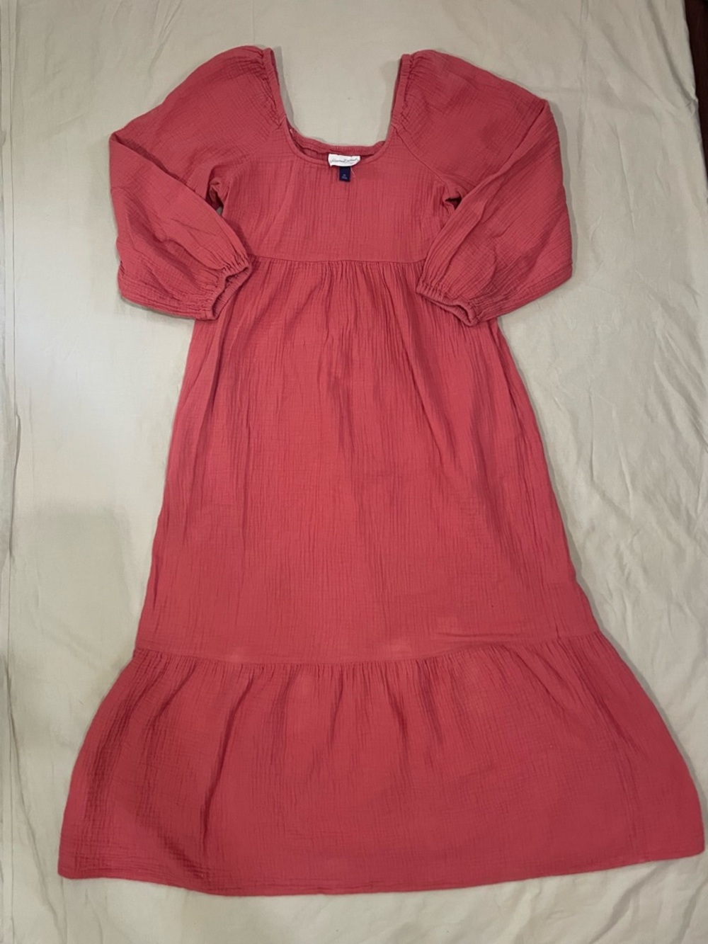 Universal Thread red midi dress gauze muslin cotton puff sleeve XS cottagecore - Picture 2 of 7